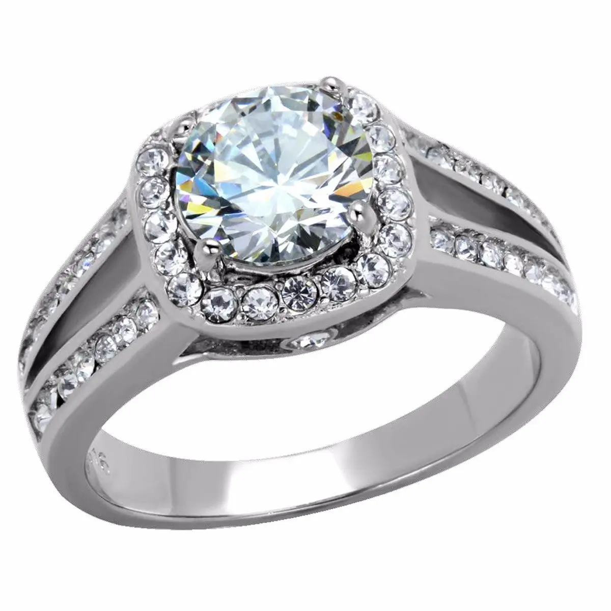 Lanyjewelry Women's Cubic Zirconia Solitaire Engagement Ring, 7mm Round Cut Hypoallergenic Stainless Steel Wedding Band, Solitaire Ring