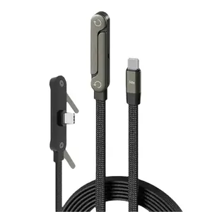 240W ultra-fast charging cable with stand, suitable for iPhone 15/16/17, Samsung Type-C Android devices, black, 2-in-1 cable and phone stand, ideal for gaming, office work, car travel