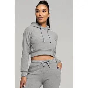 Grey Fitted Crop Hoodie