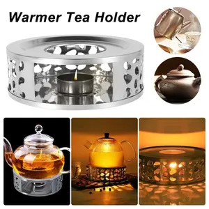 1PC Tea Warmer - Stainless Steel Tea Teapot Stand Heater Candle Round Base Heater Coffee Milk Candle Holder Stove Crazy Volcano Oil with Tealight Holder(No include candles)
