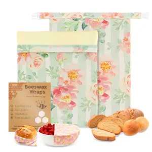 Reusable Organic Cotton Bread Bags, 2 Xl Beeswax Bags & 2 Plastic Wraps, Ideal for Sourdough & Baguettes, Easy Clean, Perfect for Bakers, Bread Storage, Easy Cleaning