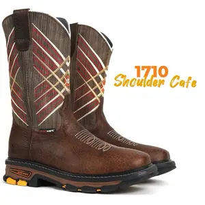 Mens 1710 Shoulder Cafe Work Boots Comfortable and Durable Ranch Botas de Trabajo Soft Toe Western Working Gear
