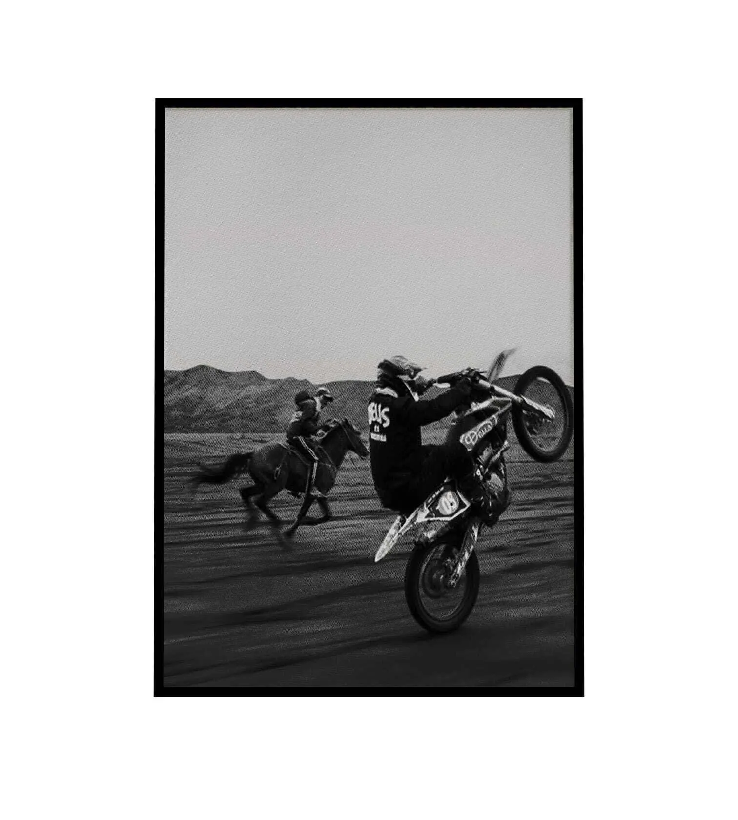 Motor Racing With a Horse, Motorcycle Retro Art Poster, Horse Racing Poster, Horse Power Room