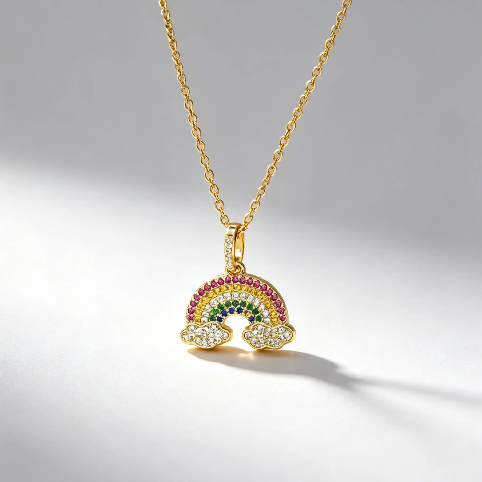 14K Gold Diamond Pendant Set – Rainbow Cherry Blossom Moon Necklace, 3 Styles Gift for Women