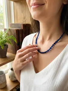 Genuine Blue Amber Necklace for Women | 18 inches Azure Caribbean Amber Stone Jewelry for Adult