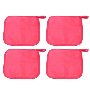 Unique Bargains 4pcs Makeup Removal Cleaning Cloth, Washable Reusable Makeup Remover Cleaning Towels for Most Skin Types, Rose Red, 8"x8"