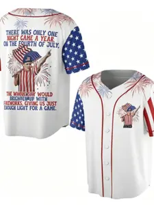 2026 New American Independence Day Baseball Jersey, Joe Dirt Style, Beach Casual, Long Loose-Fit, Short Sleeve, All Seasons, Baseball Shirt