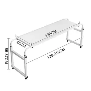 White Overbed Table with Wheels Overbed Desk Adjustable Overbed Table with 4 Lockable Wheels Curved Edge Design Laptop Table for Home Office Hospital Bedroom