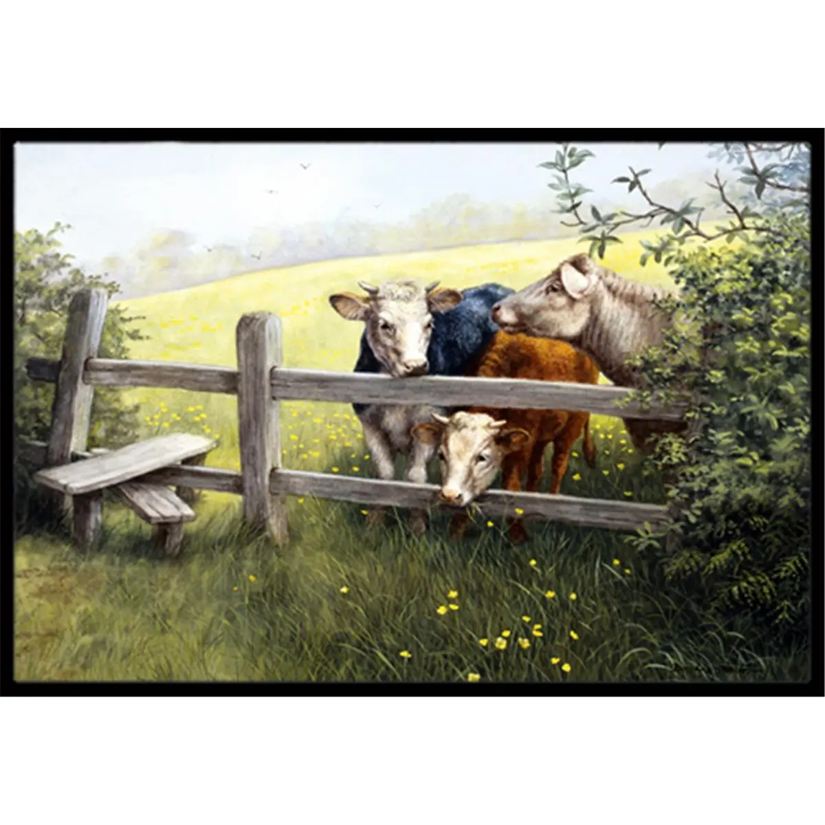 212 MAIN Cows in a Buttercup Meadow Indoor-Outdoor Mat, 18x27 in Fade-Resistant Cow Print Rug, Decorative Meadow Scene Area Rug