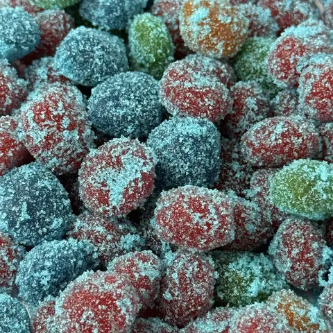 Sour Gusherz Coated in sour flavored powder - Blue Raspberry, strawberry, green apple - Sour then sweet coated gusherz