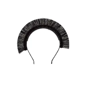 Static Fringe Headband - Black & White Fringe/Black Glitter