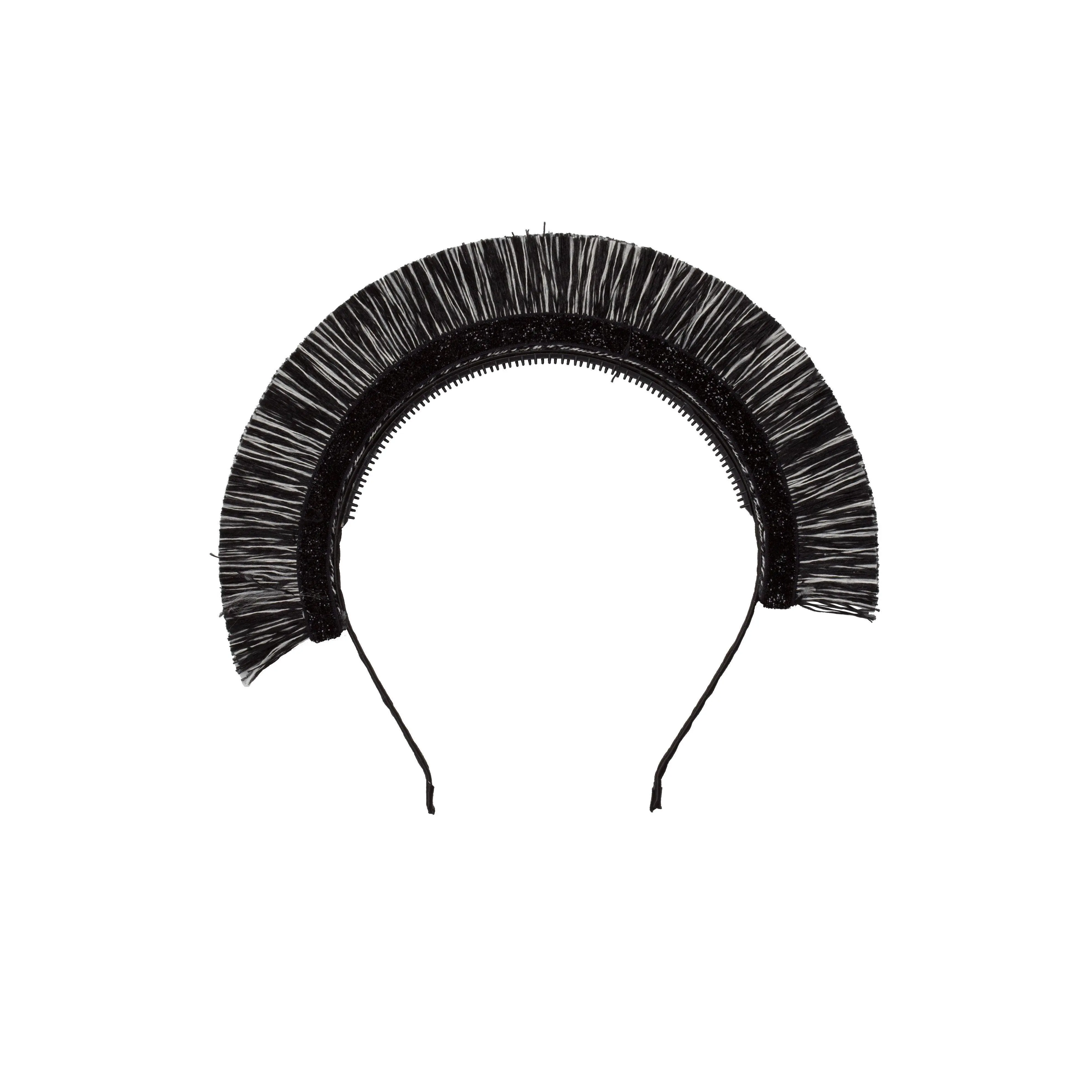 Static Fringe Headband - Black & White Fringe/Black Glitter