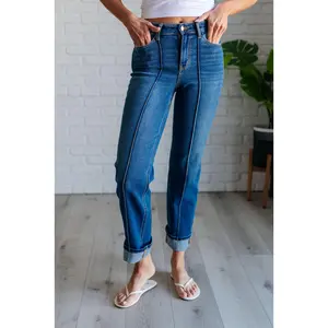 Campbell High Rise Center Seam Detail Straight Jeans