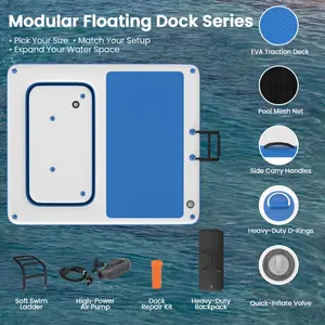 10'x8' Floating Inflatable Dock with 3mm EVA Anti-Slip Mat, Quick Inflation/Deflation, Supports Up to 10 People, Ideal for Lakes, Pools, and Oceans
