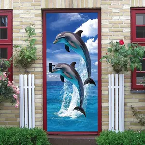 2pcs Ocean Style Cartoon Dolphin Wall Stickers Kids Room Bedroom Living Room Decorative Stickers Self Adhesive Removable Waterproof Decals Blue Marine Life Theme Home Wall Ornaments Environmental Protect