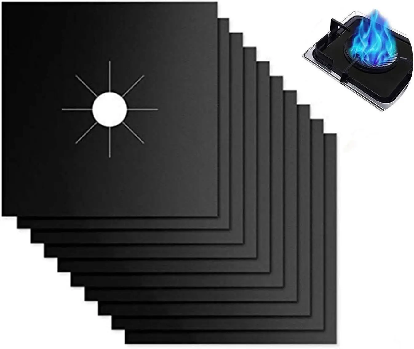 Reusable Gas Stove Burner Covers - 10-Pack Non-Stick Stovetop Liners, Gas Range Protectors, 10.6x10.6 Inch Cuttable, Dishwasher Safe, Easy to Clean (Cooktop Replacement Parts)