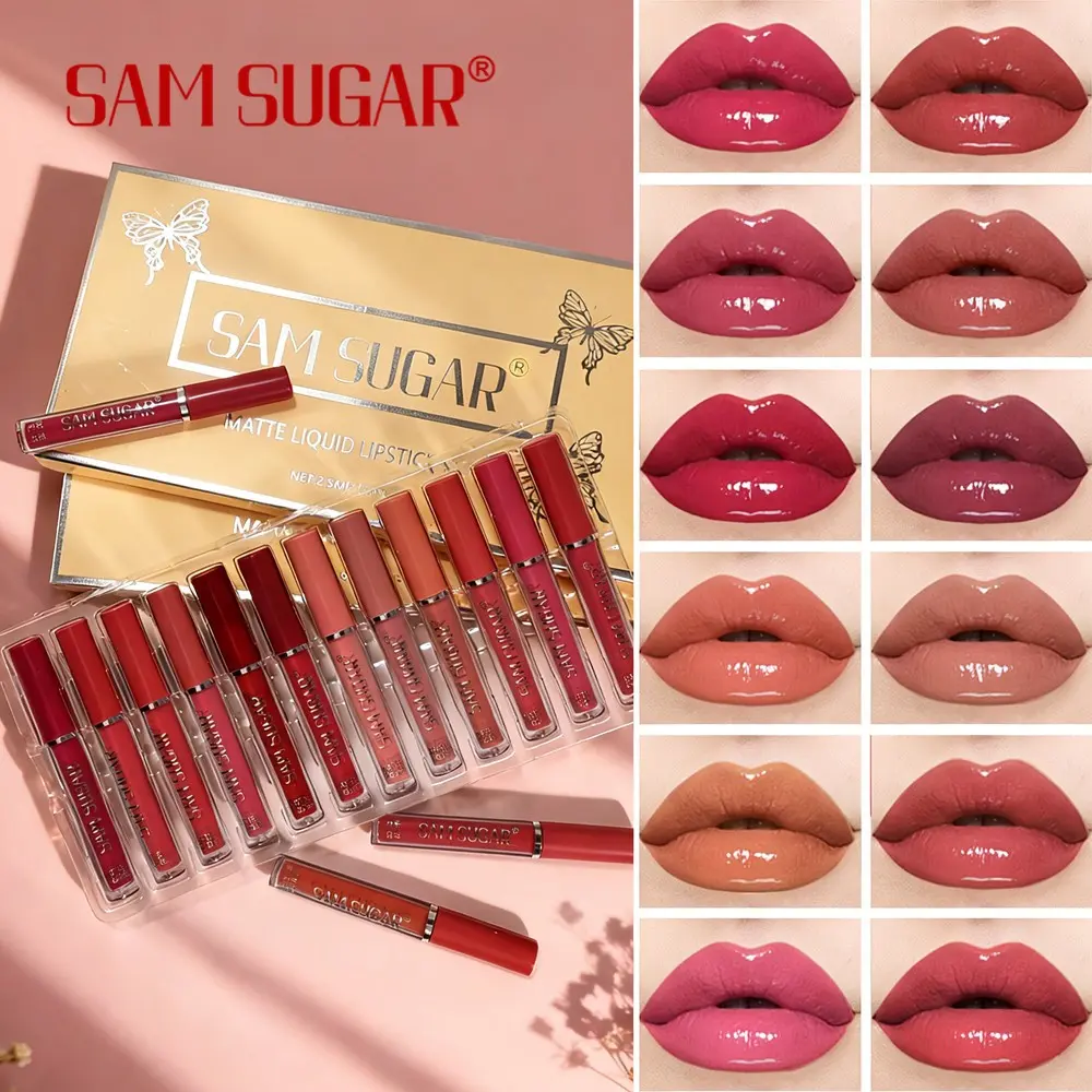 Sam Sugar 12-Piece Lip Gloss Set, High Shine Gloss, Beauty Gloss, Glossy Pearl Mirror Finish, Waterproof, Long-Lasting, Non-Sticky, Perfect for Daily Makeup, Lip Products Makeup, Glossy Lipstick, Long Lasting Lipgloss
