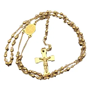 Medium Size Stainless Steel and Gold plated for Catholic Praying Rosary -26-inches long Gift, water resistant Religious
