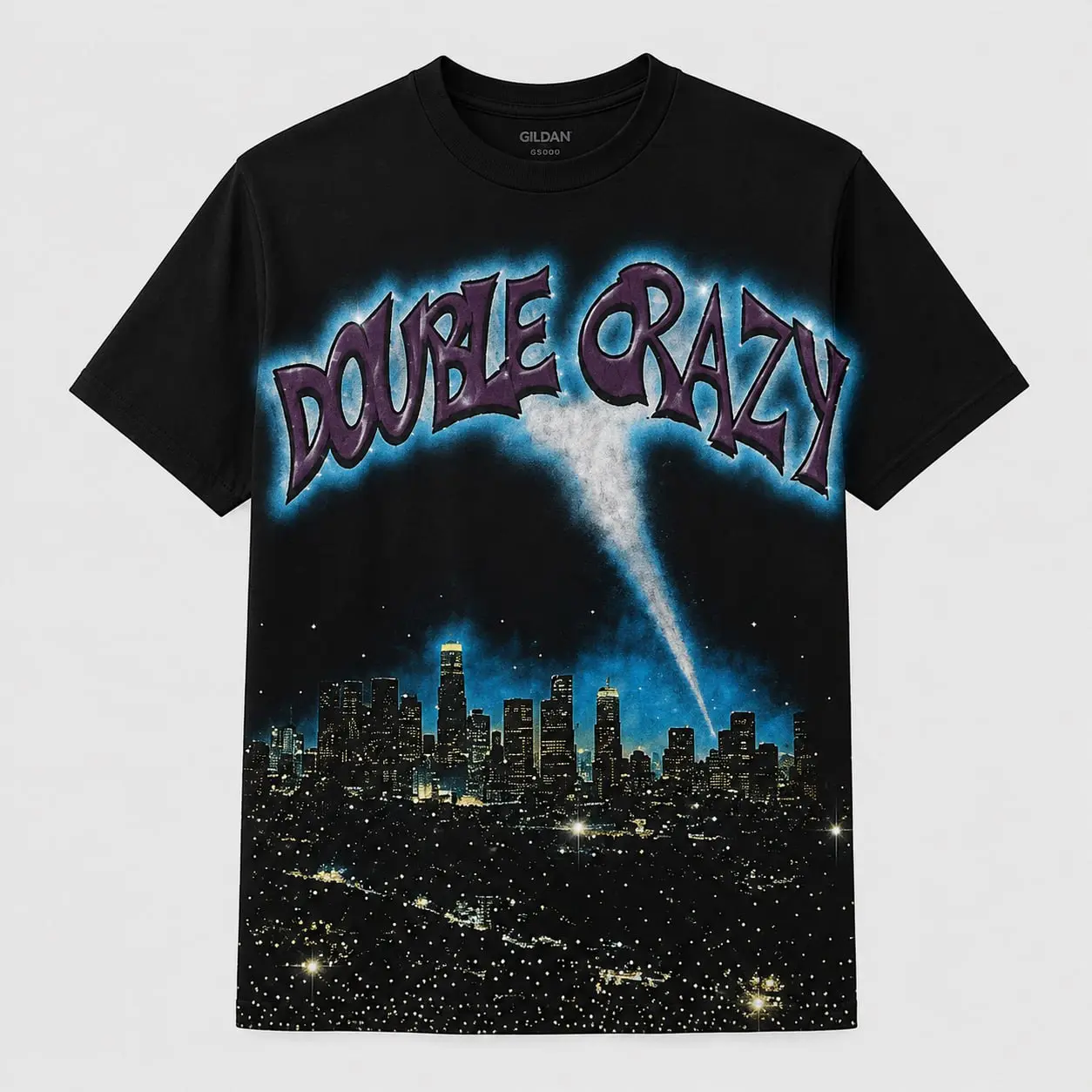 Y2K Cyberpunk City Graphic Tee Retro Sci-Fi Beam Urban Streetwear Short Sleeve T-Shirt Premium Combed Cotton Relaxed Fit Grunge Aesthetic Trend Gift