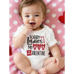 Baby Boy Casual Fashion Creative Personalized Refreshing Cute Minimalist Heart Graphic Letter Slogan Print Comfortable Short Sleeve Bodysuit