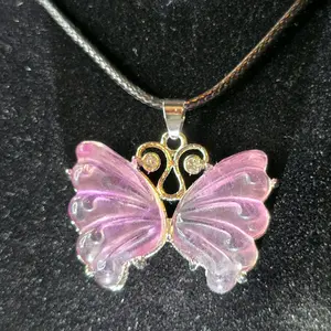 Beautiful Pink Fluorite Butterfly Pendent for Women