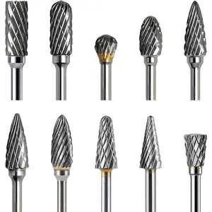 10 count Tungsten Carbide Burr Set, 2.35mm (3/32") Shank Double Cut Rotary Burrs for Drilling, Precision  Carving, Metal Engraving,   Bits for Micromotor & Rotary Tools