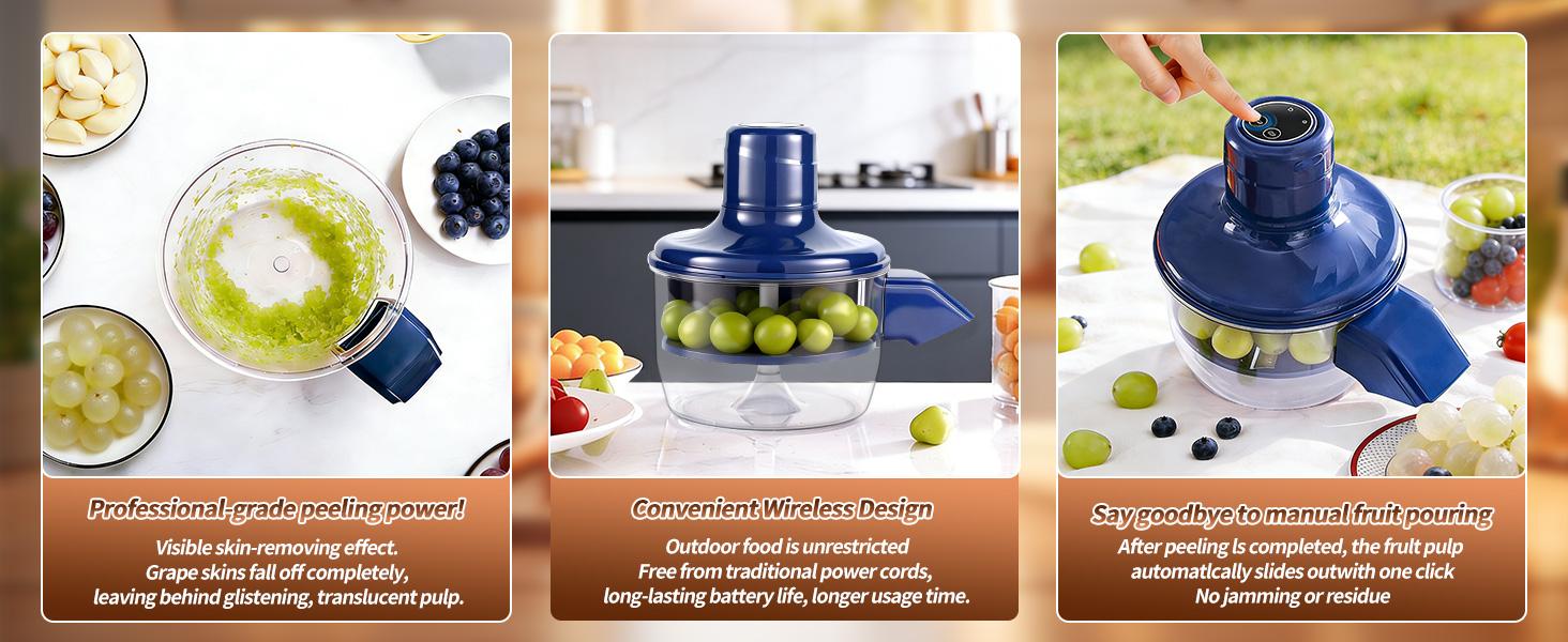 Automatic Grape Peeler Machine,Electric Peeling Skin Remover Tool for Small Fruits,Automatic Garlic & Cherry Tomato Peeler Skin Remover Tool for Grape,Efficient Peeling Kitchen Gadget for Home Use