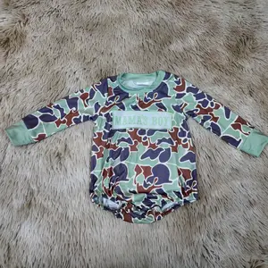 Camo printed long sleeves mama's boy embroidery romper baby bubble