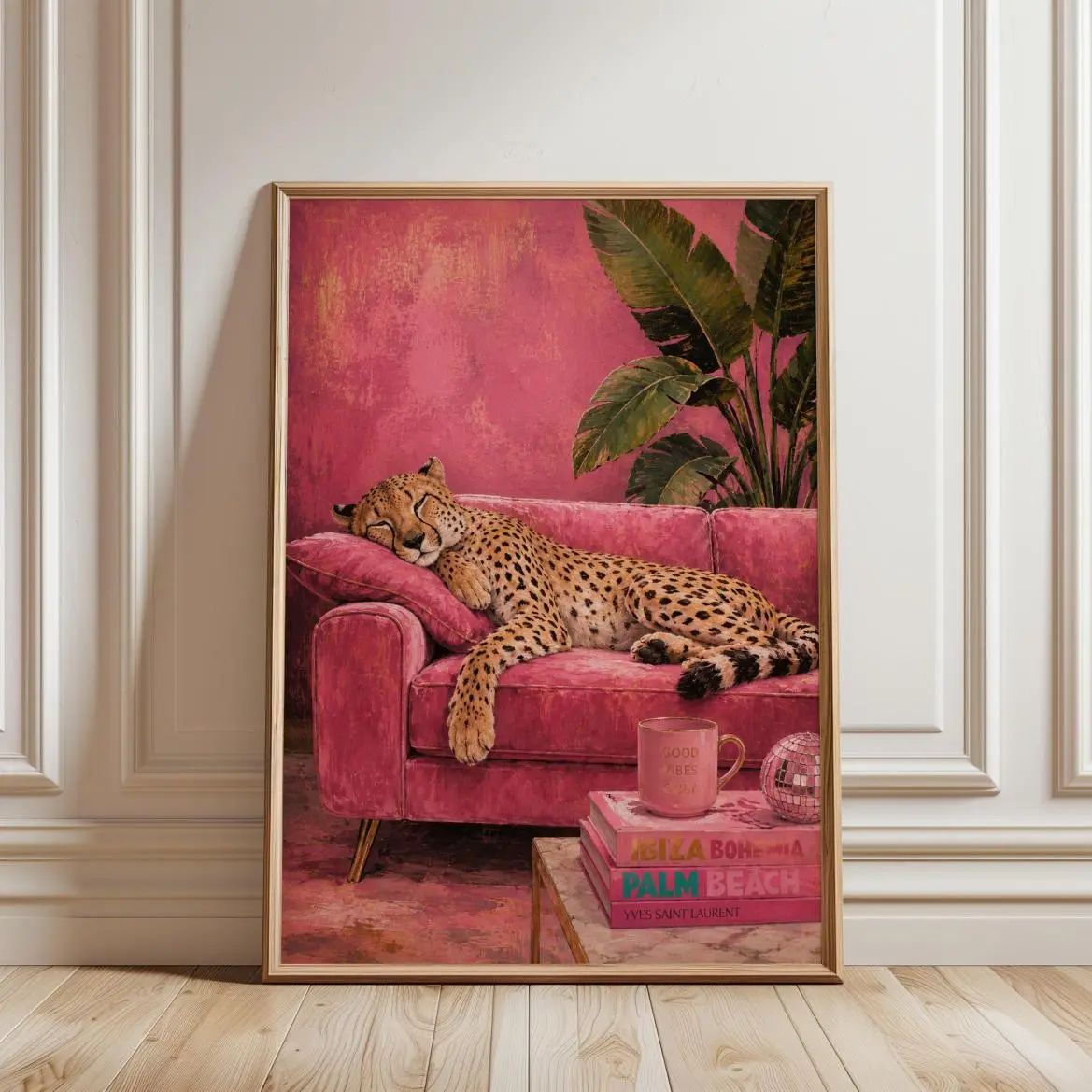 Cheetah Wall Art, Luxury Pink Print, Sleepy Leopard Glam Animal Print  Maximalist Decor, Clean Look, Goes with Anything, No-Fade Colors, Wash After Wash