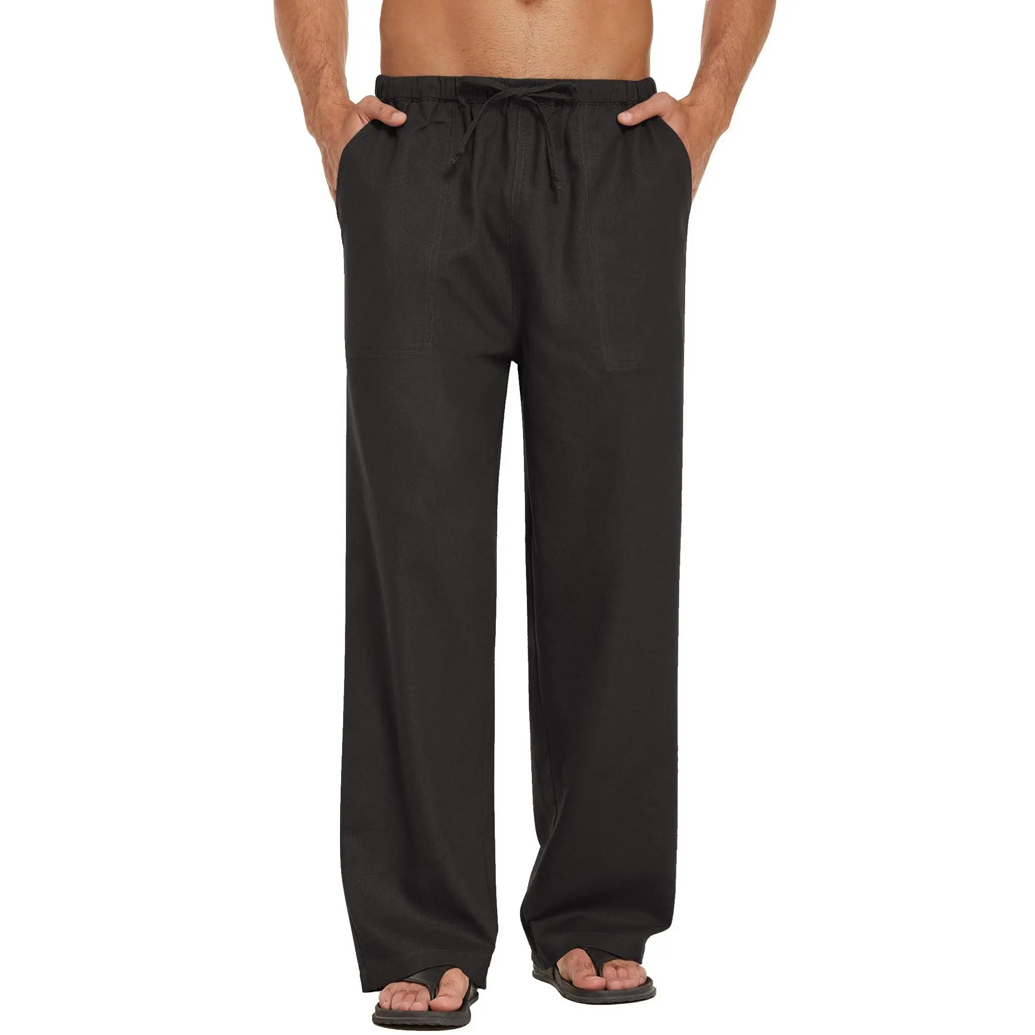Coofandy Men's Baggy Drawstring Elastic Waist Linen-Blend Fabric Pants with Pockets, 70%Rayon-30%Linen Lightweight Easy Fit Mid Rise Trousers for Summer Beach, Cool All-Day Wear Lightweight Eases Long Days Breathable Soft US Sizes Menswear