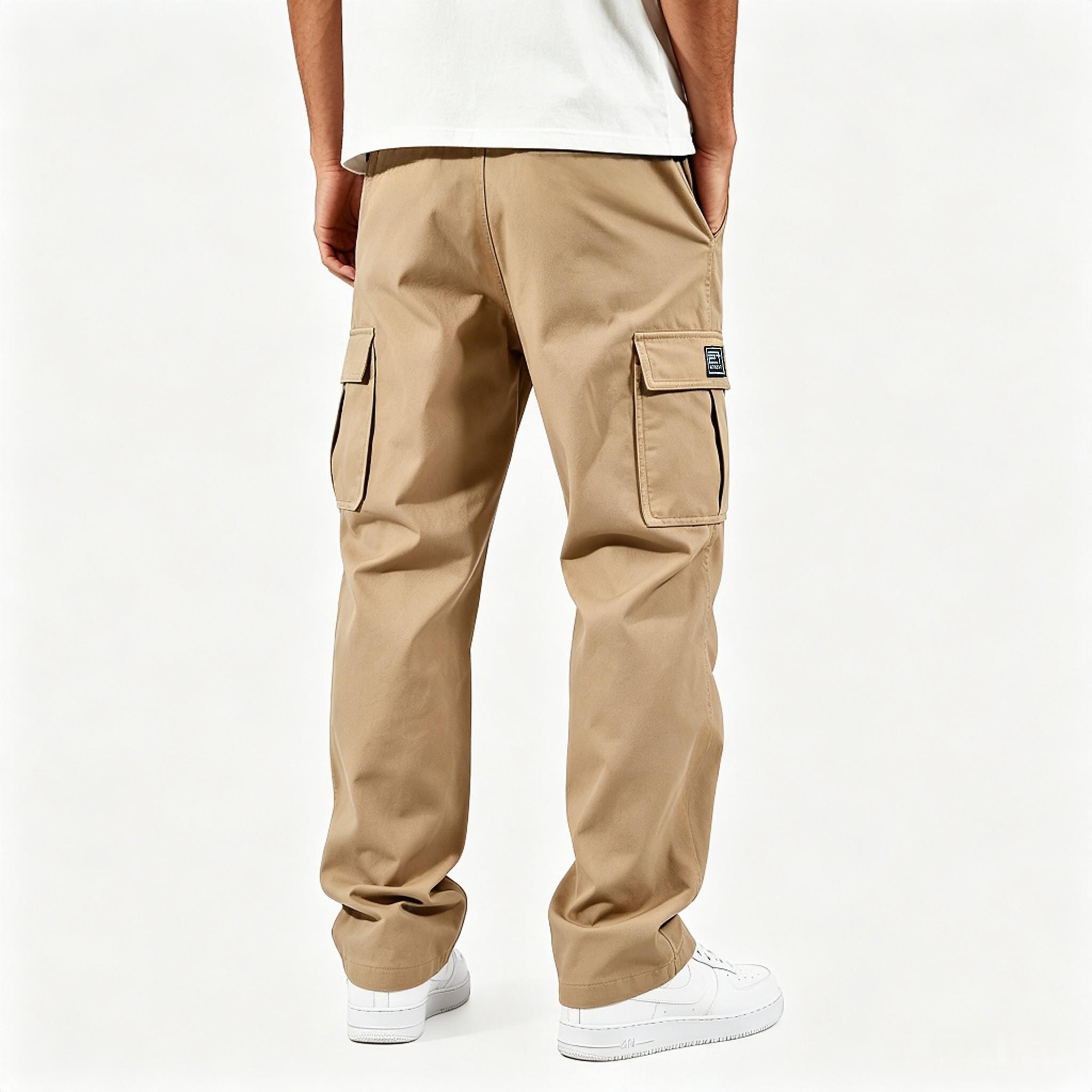 TOOTD Premium Menswear Clothing - Men's Loose-Fit Polyester Cargo Pants, Ankle Length, Workwear, Minimalist Design, Comfortable Easy-Care, Slight Stretch, Stylish Plain Label Casual Trousers