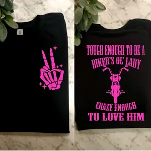 biker shirt tough enough to be an ol lady humor cute popular trending motorcycle riding rider Short sleeve Tshirt pink