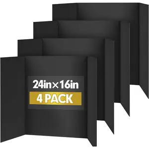 Trifold Poster Board,4 Pack 24" x 16" Black Corrugated Poster Boards,Display Board,Perfect for School Projects, Science Fairs, Event Displays, and Business Presentations