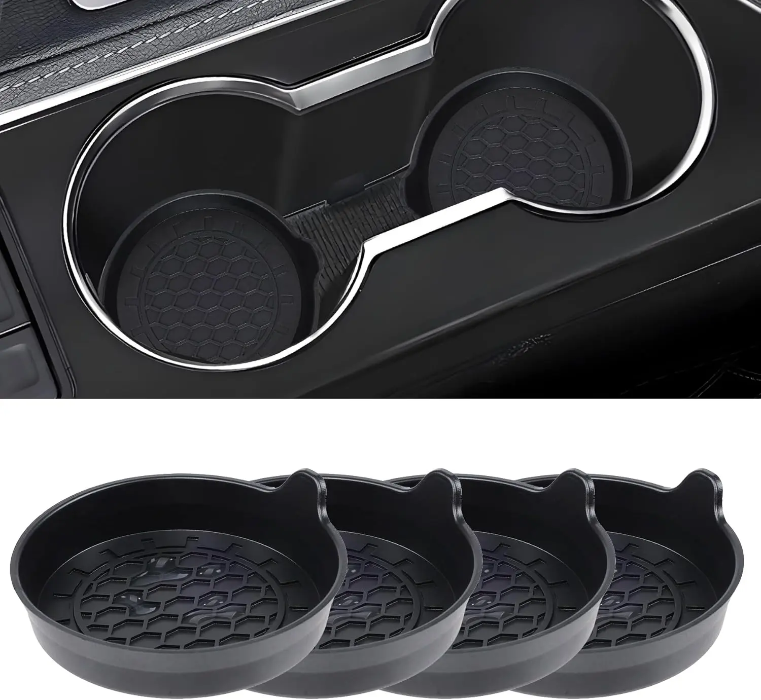 4-Pack Silicone Universal Coasters for Car Cup Holders, Deep Cup Shape, Water-Resistant, High-Temperature-Resistant, Non-Slip, Easy-to-Clean, Scratch-Proof, Unique Finger Slot Design for Cars, SUVs, Boats