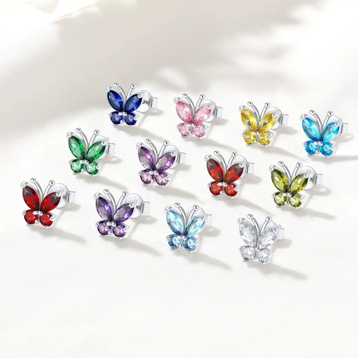 FindChic Butterfly Birthstones Studs Earrings Cute 12 Months Birthstone Custom Stud Earrings Everyday Jewelry for Women Men Girlfriend Boyfriend