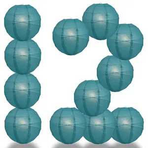 12-Pack 16 Inch Tahiti Teal Free-Style Ribbing Round Paper Lantern