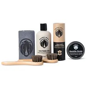 Rhino Wax - Horse Tack Kit includes Saddle Soap, Oil, Conditioner, Brushes and Microfiber Cloth to clean, hydrate and protect