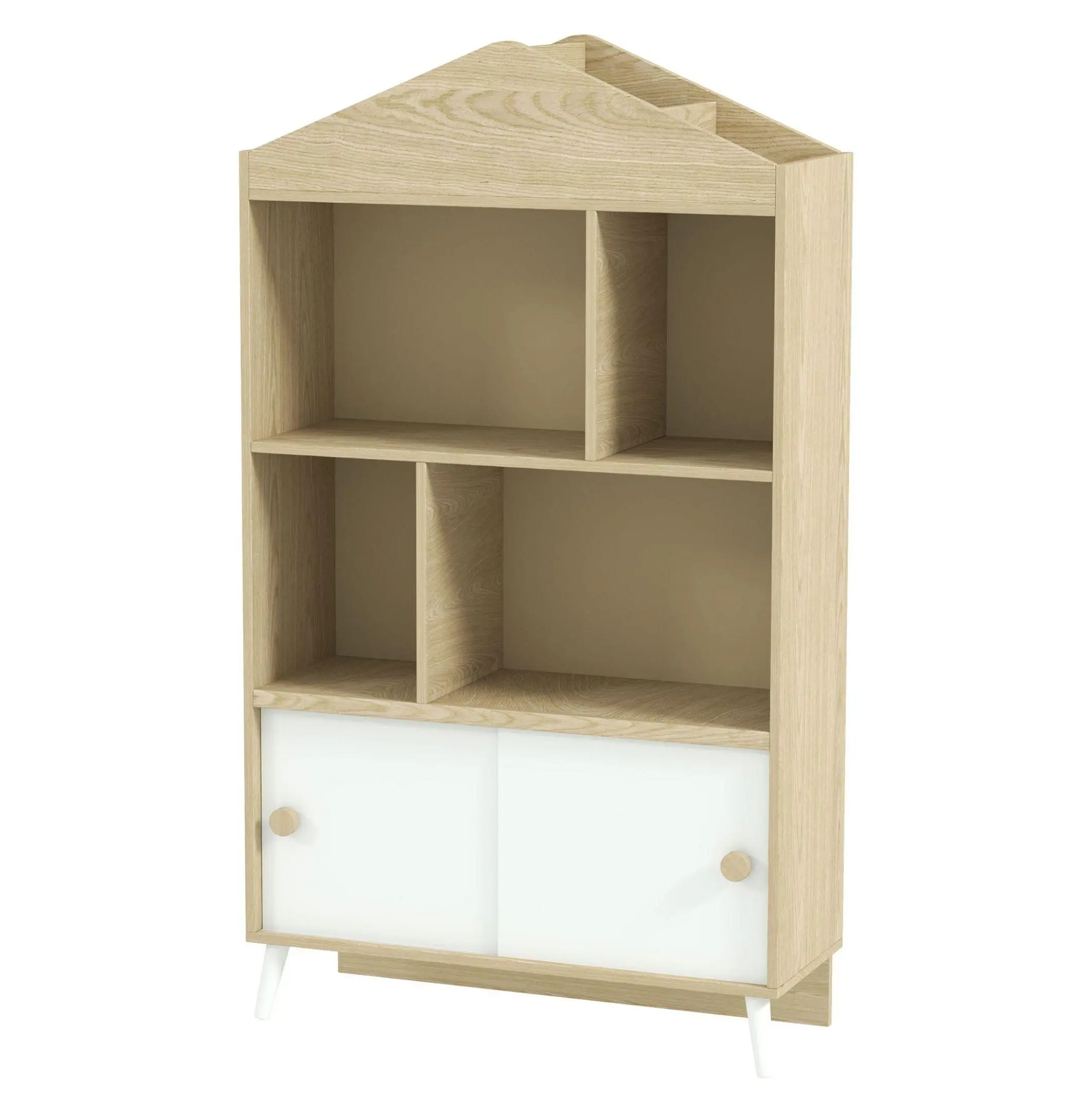 Kids Toy Shelf 4 Cubby Bookshelf, Montessori Toy Storage for Children's Room, White Wood Bookcase with Cabinets default