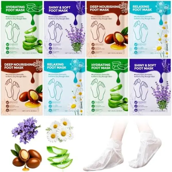 8 Pack Moisturizing Foot Mask,Hydrating Foot Masks for Dry Cracked Feet,Intensely Moisturizes & Softens Rough Dry Skin for Baby Soft Feet,Foot Moisturizer Socks,Self Care Spa Gifts for Women Men