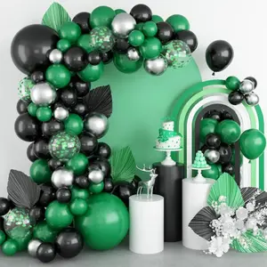 Black & Green Balloon Arch Kit with Metallic Silver Confetti Balloons for Wedding & Party Decor