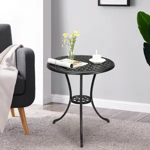 24 Inch Round Outdoor Cast Aluminum Bistro Table, Classic Black Patio Side Table with 2" Umbrella Hole, Iron Frame for Balcony, Garden, Deck & Poolside – Weather-Resistant & Easy Assembly