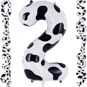 Cow Print Number 2 Balloon, Large 40 Inch Cow Number Birthday Balloons, Foil Mylar Number 2 Balloons for 2 Year Old Birthday Party Decorations Supplies Animal Farm Cowboy Cowgirl Themed Party