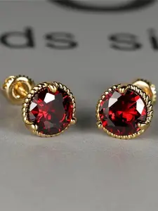 Cute Female Yelow Gold Color Multicolor Zirconia Stone Stud Earrings Green Blue Red Synthetic Crystal Wedding Jewelry For Women Thick Studs High Quality Earrings