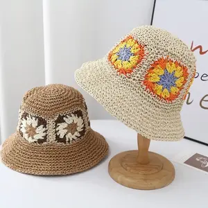 Small-brimmed straw hat with crocheted small brim and brocade pattern NCM23
