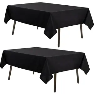 2pack black tablecloth 60x84 inch rectangle table cloth for 4 feet table wrinkle resistant washable polyester table cover for dining party camping and halloween