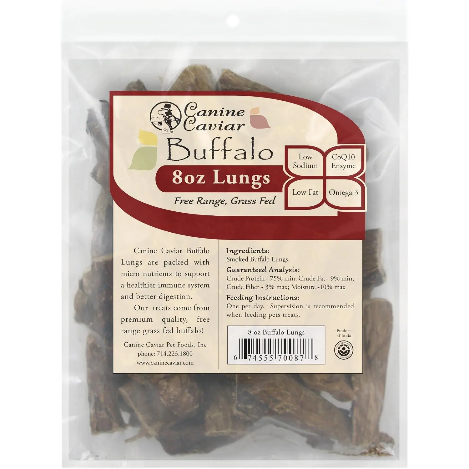 Canine Caviar Canine Buffalo Lung Treats for Dogs 8 Ounce Bag of All-Natural Buffalo Lung Dog Chews, Healthy Dog Treats for All Breeds and Life Stages, Grain-Free Dog Chew Treats