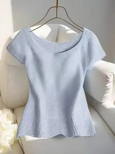 Women's Vest, Elegant Crew Neck Solid Color Short Sleeve Pullover, Versatile Casual Business Style, Ideal for Special Occasions