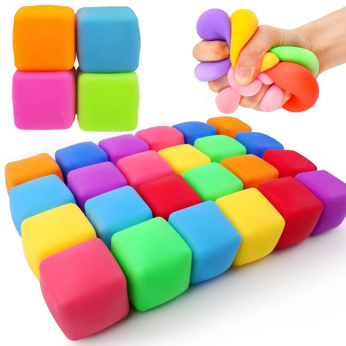 Random Color Squishy Cube, 8pcs Colorful Slow Rising Stress Relief Cube, Stretchy Fidget Cube for Anxiety Relief, Quiet Fidgets for Classroom
