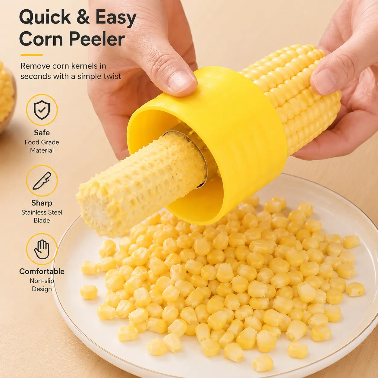 【Sohochic】 2pcs Stainless Steel Corn Kernel Stripper, Handheld Corn Sheller with Collection Cup, Household Kitchen Gadget for Quick Food Prep, Corn Cutting Tool for Home Cooking & Daily Use, Utensils