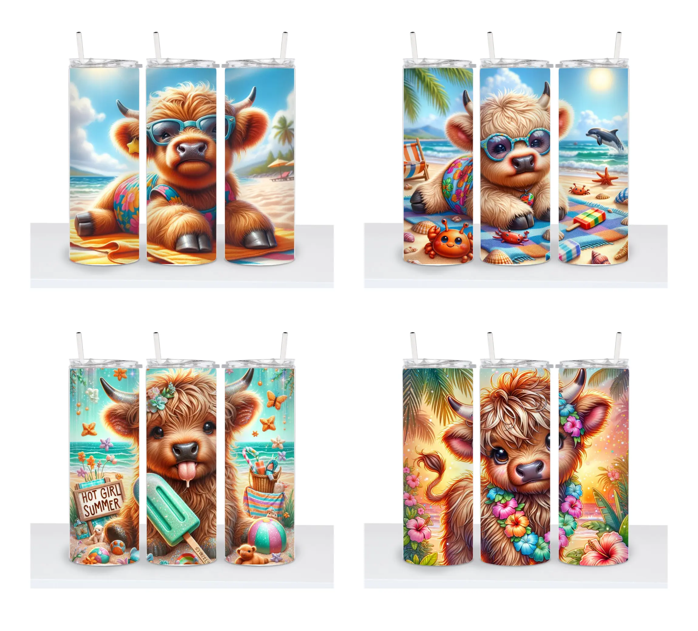 Summer Highland Cow Choice - 20oz Tumbler Reusable Plastic Straw & Lid